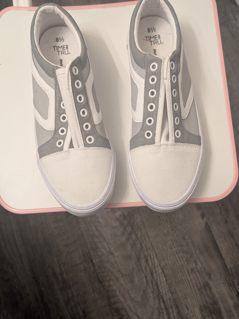 Time and Tru Gray & White Slip-On Canvas Sneakers for Women